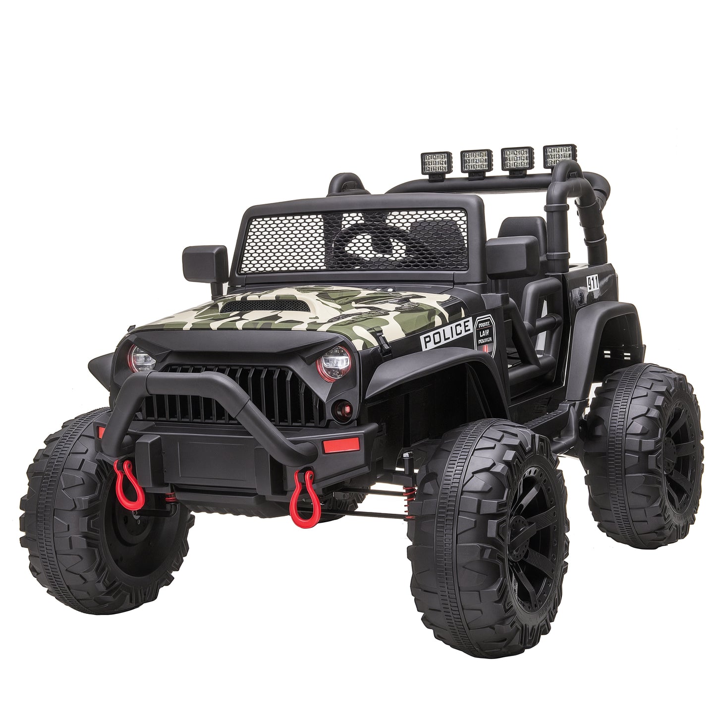 VarietyKart 12V Battery-powered Kids Jeep Ride On Police Car with Parental Remote Camouflage