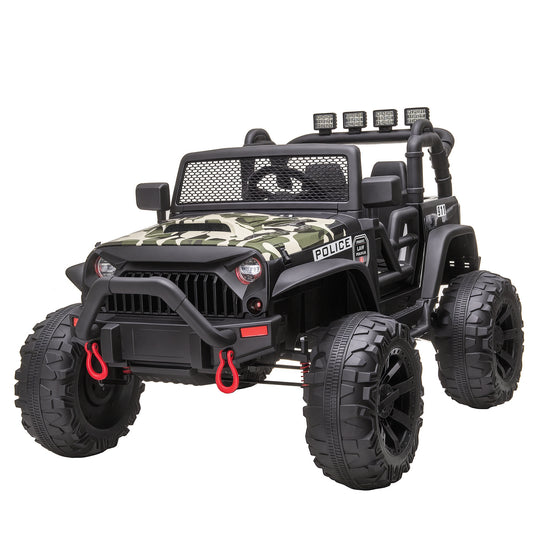 VarietyKart 12V Battery-powered Kids Jeep Ride On Police Car with Parental Remote Camouflage