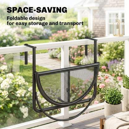 Adjustable Balcony Hanging Rail Table Metal Mounting Mini Wall Desk Storage Rack Outdoor Flower Stand, Black