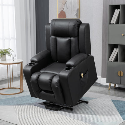 Power Lift Recliner Chair for Elderly, PU Leather Electric Recliner Chair with Footrest, Remote Control, Side Pockets an