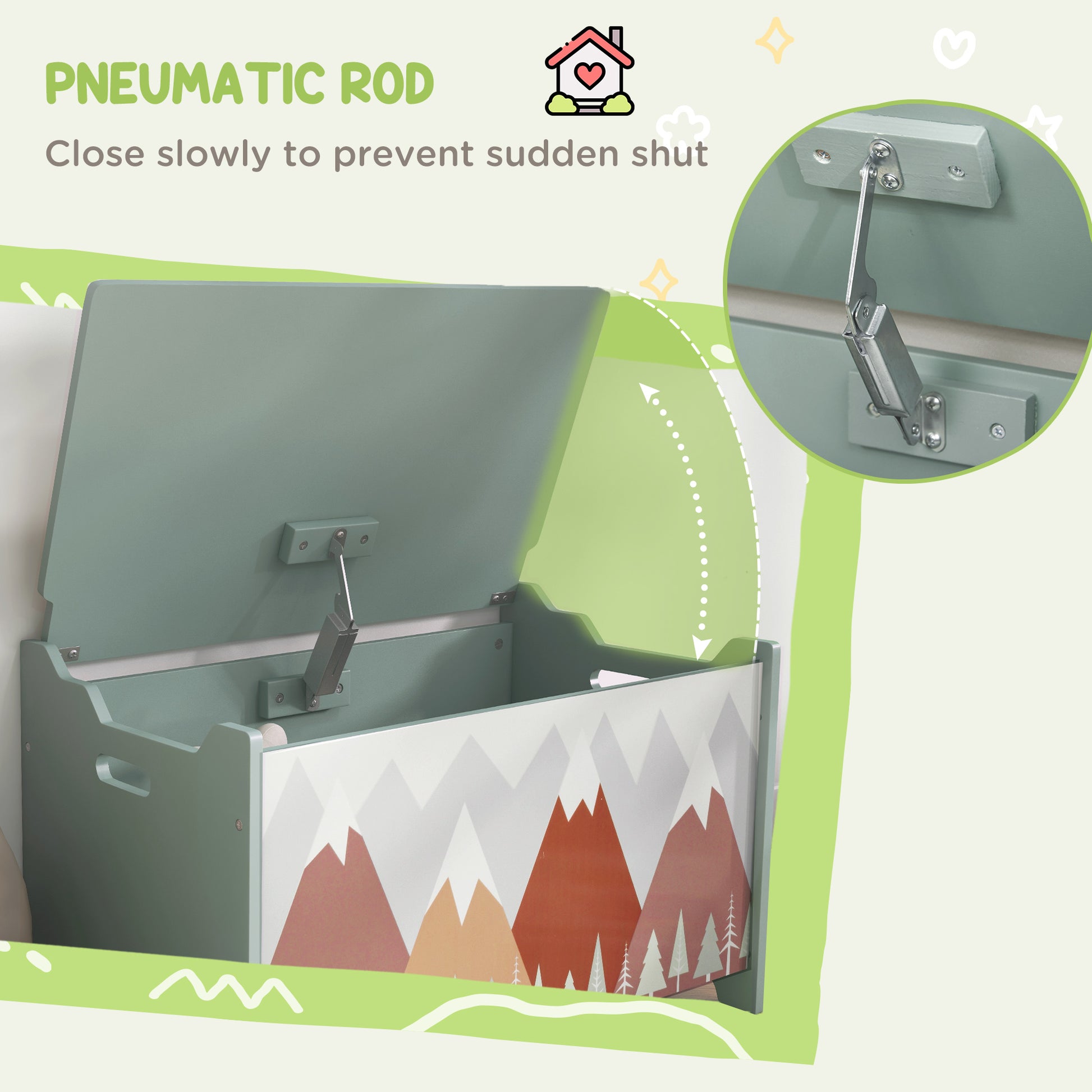 Qaba Toy Box, Kids Storage Chest with Lid, Safety Hinges and Groove Handles, Toy Storage Organizer with Mountain Pattern