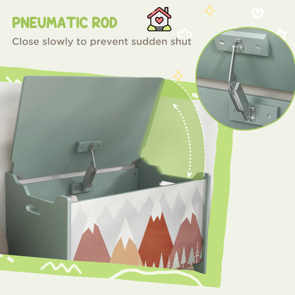 Qaba Toy Box, Kids Storage Chest with Lid, Safety Hinges and Groove Handles, Toy Storage Organizer with Mountain Pattern