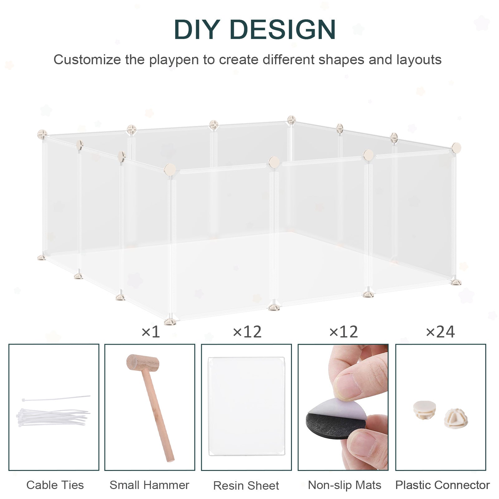 Small Animal Cage Plastic Chinchilla Cage 12 Panels for Guinea Pig, 18" x 14", White
