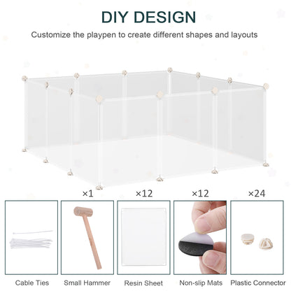 Small Animal Cage Plastic Chinchilla Cage 12 Panels for Guinea Pig, 18" x 14", White