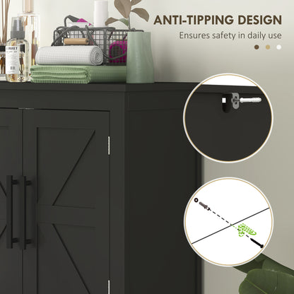 Farmhouse Bathroom Storage Cabinet, Bathroom Floor Cabinet with Barn Doors and Adjustable Shelf, Black