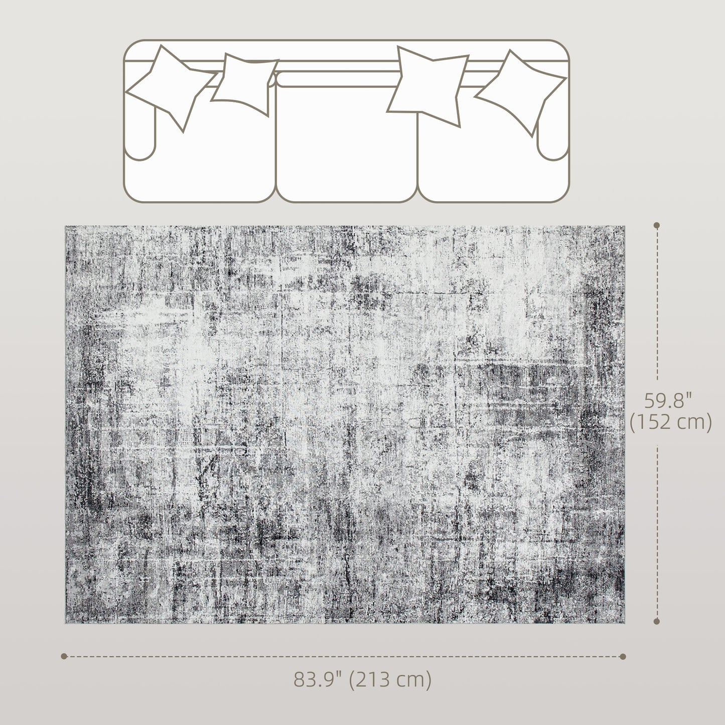 Area Rug for Living Room 5x7, Modern Abstract Machine Washable Rug, Non-Slip Carpet for Bedroom, Dining Room, Grey