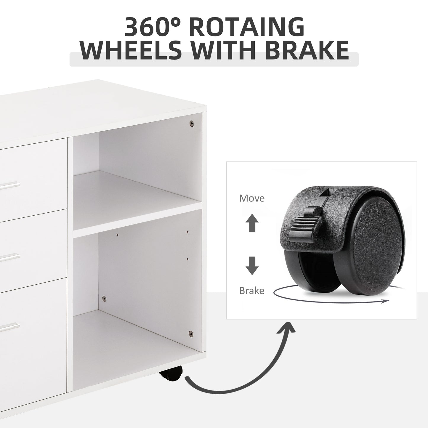 Modern Lateral Filing Cabinet, 3 Drawer File Cabinet for Letter and A4 Size Documents, Mobile, Printer Stand with Open S