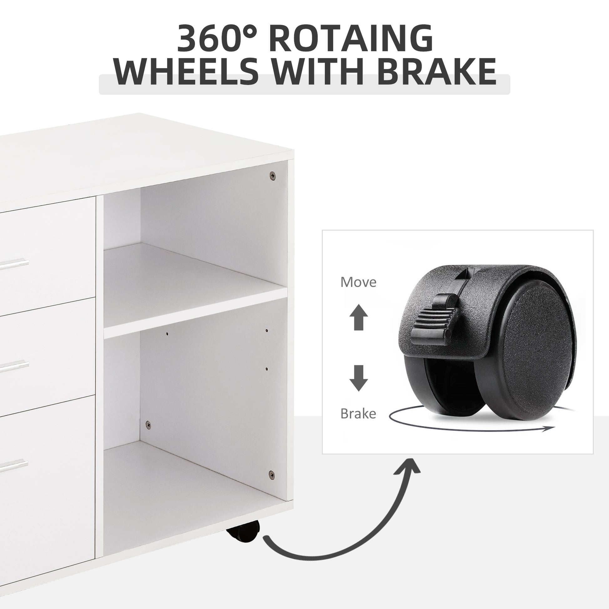 Modern Lateral Filing Cabinet, 3 Drawer File Cabinet for Letter and A4 Size Documents, Mobile, Printer Stand with Open S