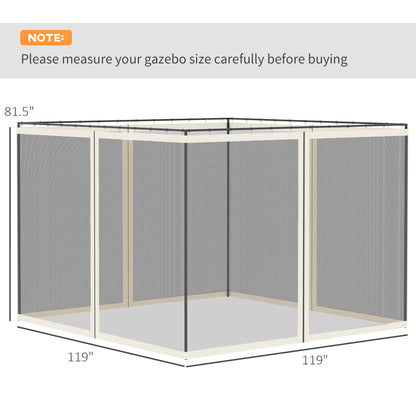 Replacement Mosquito Netting for Gazebo 10' x 10' Black Screen Walls for Canopy with Zippers, White