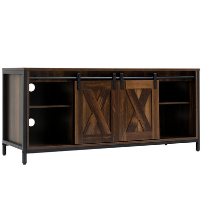 Industrial TV Stand for TVs up to 60", TV Console with Storage and 2 Sliding Barn Doors, Freestanding Entertainment Unit
