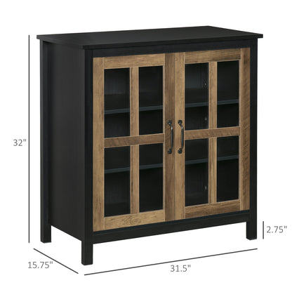 Kitchen Sideboard, Glass Door Buffet Cabinet, Accent Storage Cabinet with 2 Glass Doors and Adjustable Shelf for Dining 