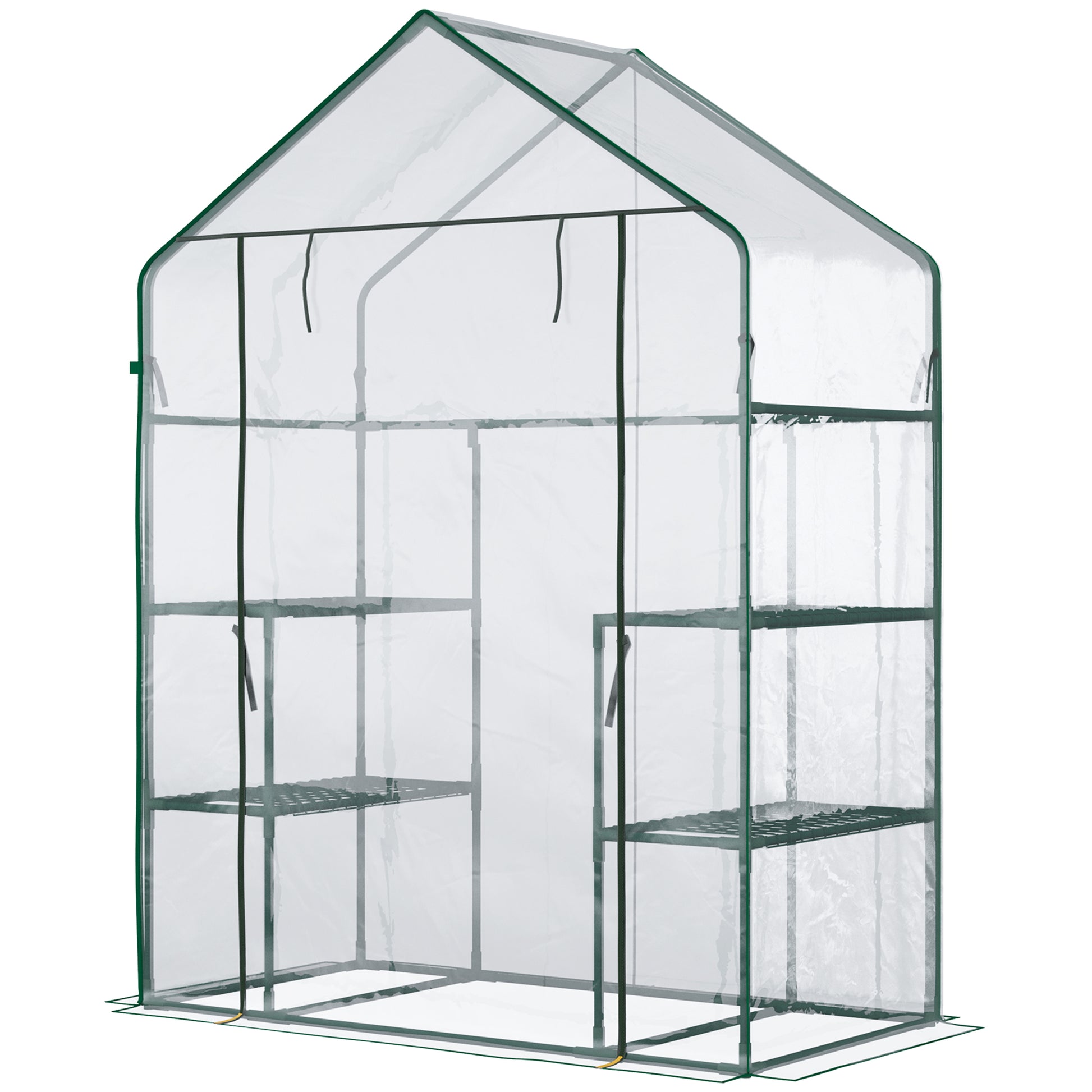 56" x 29" x 77" Walk-in Greenhouse, Mini Greenhouse with 4 Shelves, Roll-Up Door and Weatherized Cover, Clear