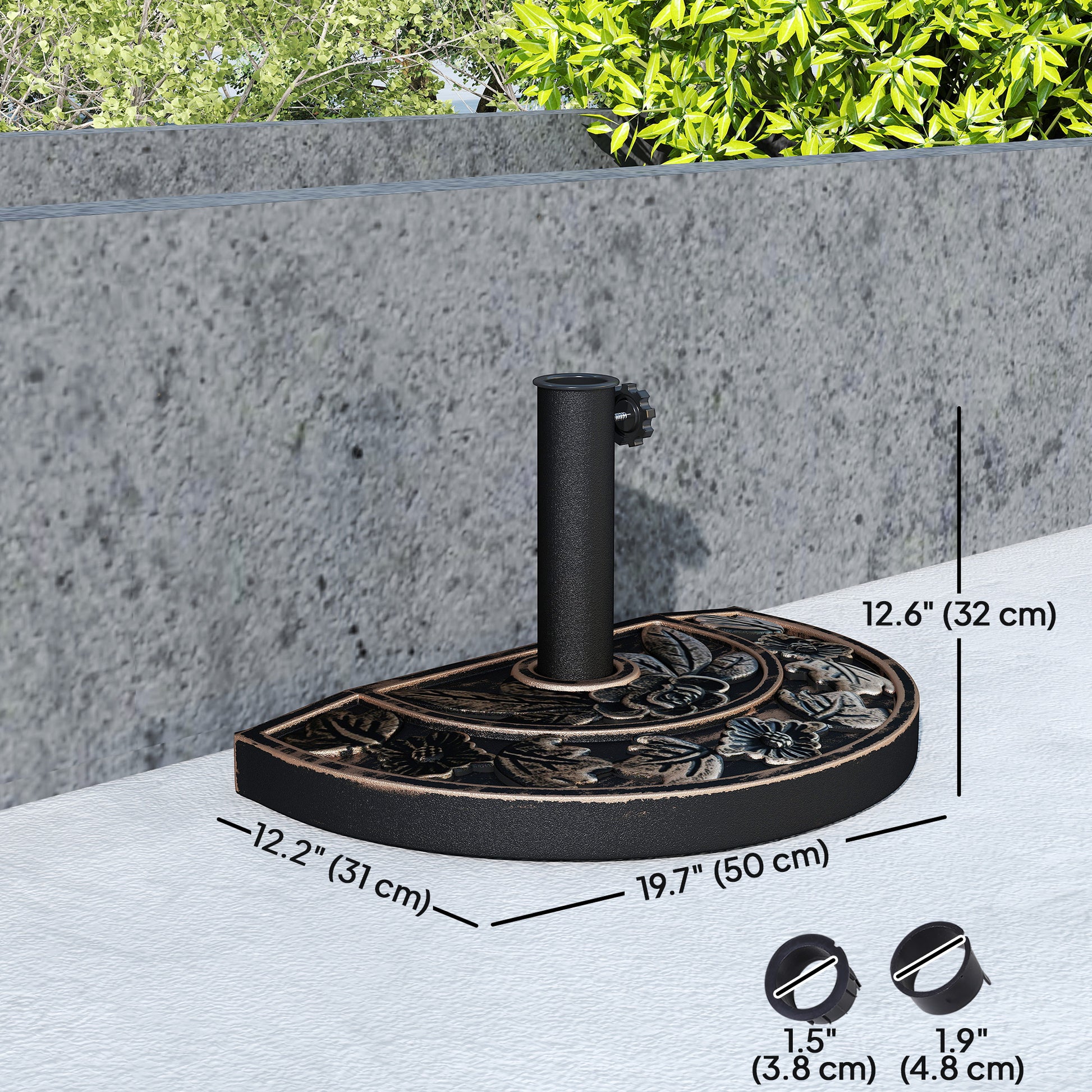 20 lbs Resin Half Round Patio Umbrella Base 20" Outdoor Decorative Parasol Stand Holder For Φ1.5", Φ1.9" Pole, Bronze