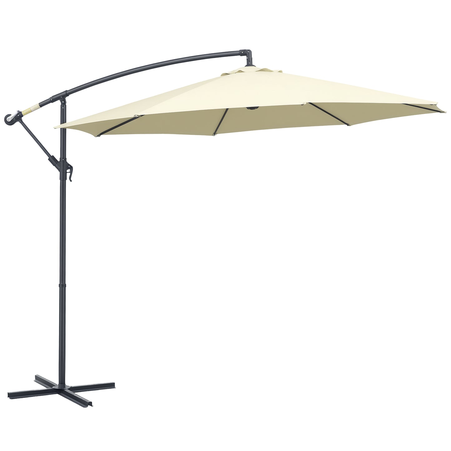 Φ10' Deluxe Cantilever Umbrella Outdoor Market Parasol Banana Hanging Offset Sunshade Crank Cross Base Beige