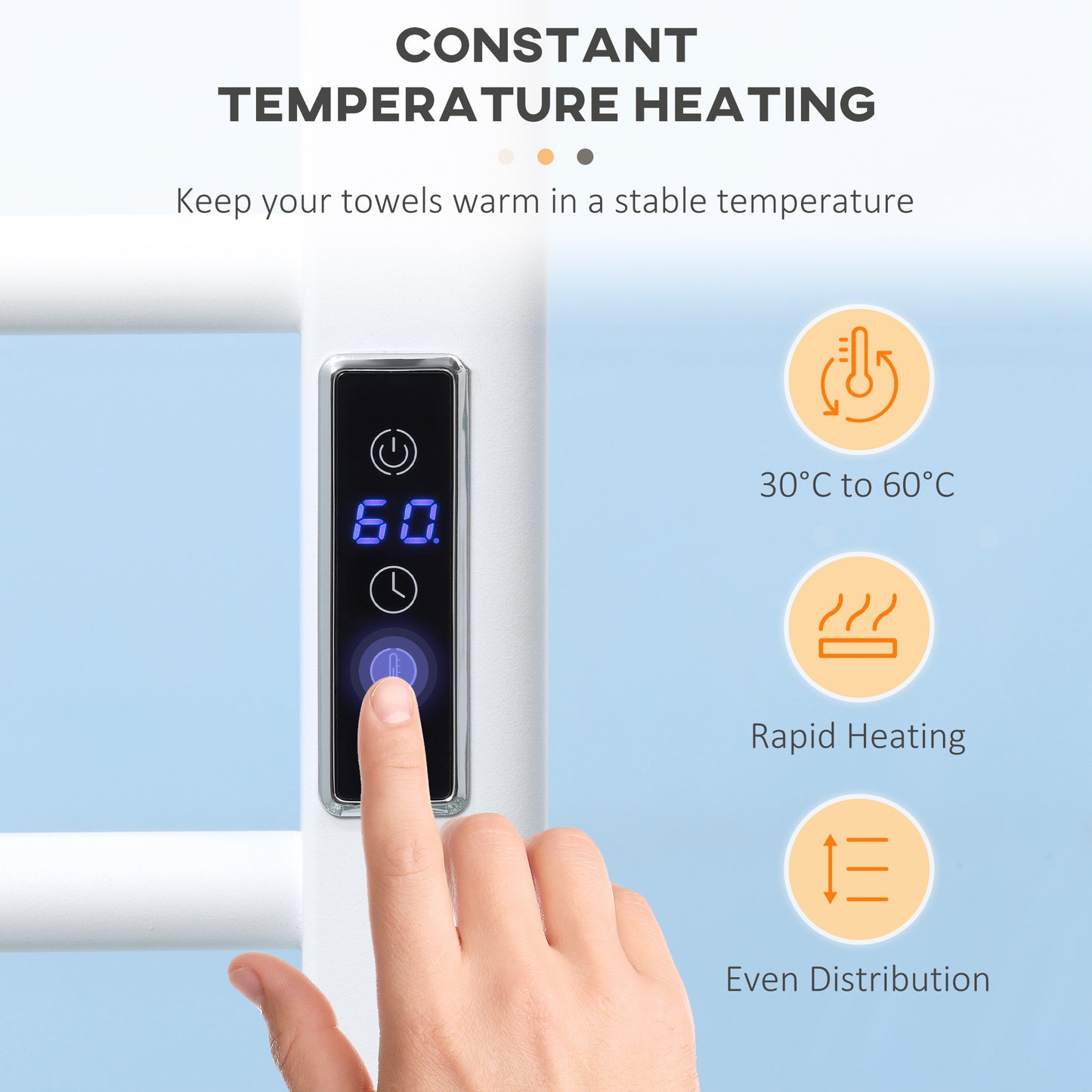8-Bar Heated Towel Warmer Rack with Built-in Timer and LED Indicators, Wall Mounted & Free Standing Carbon Steel Electri