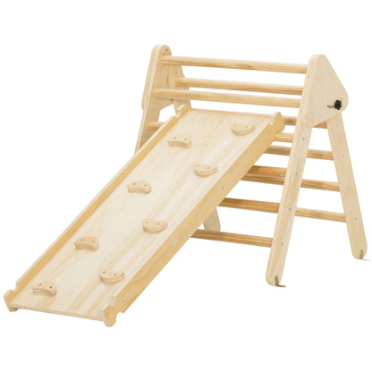 Qaba Pikler Triangle Set, 3 in 1 Climbing Toys with Ramp for Toddlers, Nature Wood