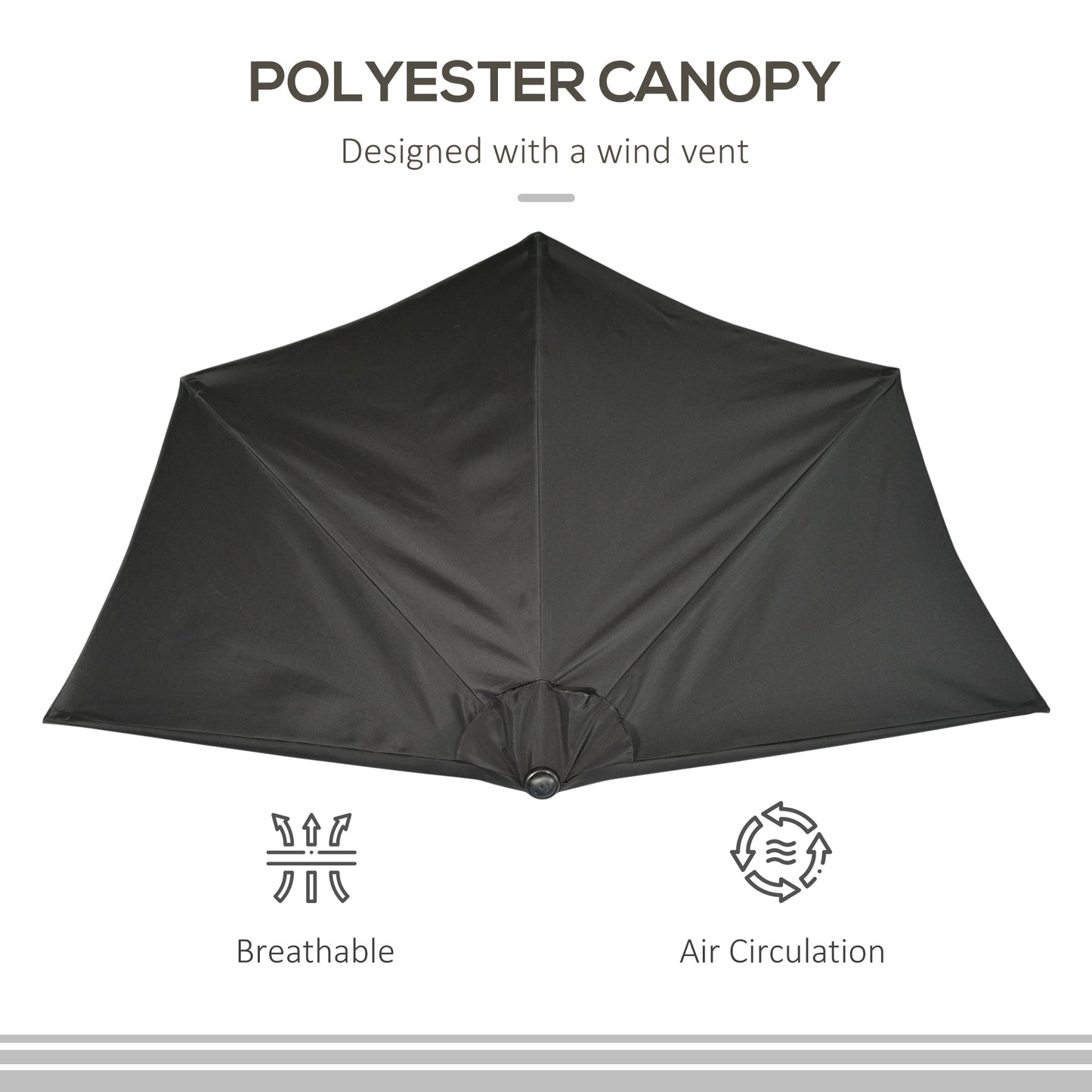9ft Half Round Umbrella Outdoor Patio Garden Balcony Parasol Window Sun Shade w/ 5 Ribs Black