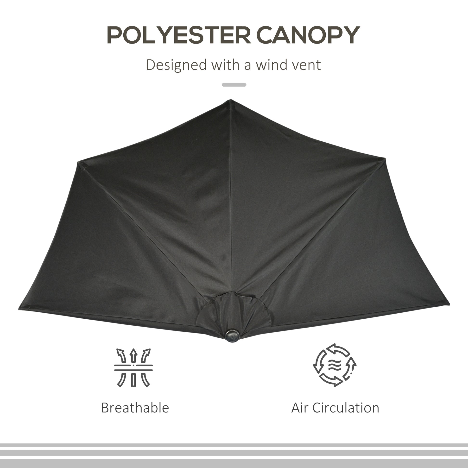 9ft Half Round Umbrella Outdoor Patio Garden Balcony Parasol Window Sun Shade w/ 5 Ribs Black
