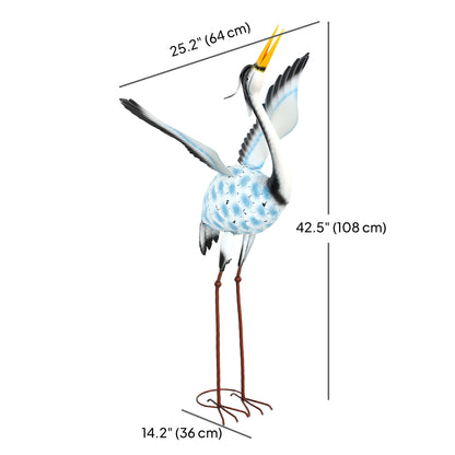 Flying Crane Garden Statue, 42.5" Standing Lawn Ornament, Steel Garden Decor Bird Statue with Stakes for Lawn Patio Back