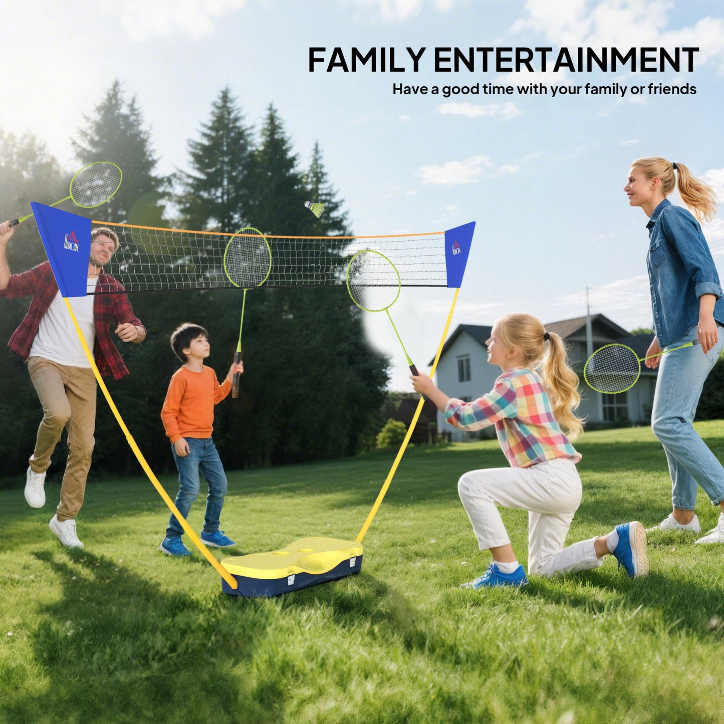 Portable Badminton Net Set with 9.5x5 ft Net, Foldable Badminton Net with 2 Shuttlecocks, 2 Badminton Rackets and 1 Suit