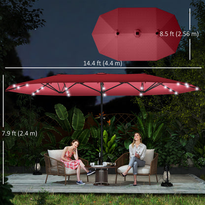 173.2" Double-Sided Sun Umbrella Garden Parasol Patio Sun Shade Outdoor with LED Solar Light, No Base Included, Wine Red
