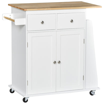 Rolling Kitchen Island Trolley Storage Cart with Rubber Wood Top, 3-Tier Spice Rack, Towel Rack Home Kitchen Carts, Whit