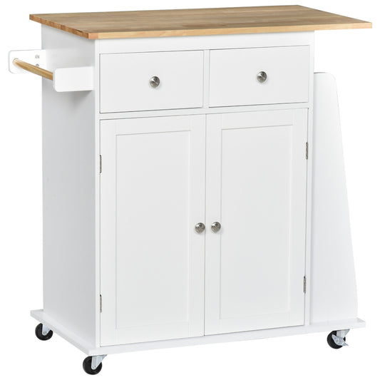Rolling Kitchen Island Trolley Storage Cart with Rubber Wood Top, 3-Tier Spice Rack, Towel Rack Home Kitchen Carts, Whit