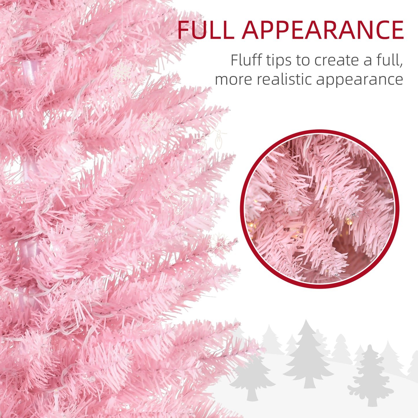 6' Pre Lit Artificial Pencil Christmas Trees, Xmas Tree with Realistic Branches and Warm White LED Lights, Pink
