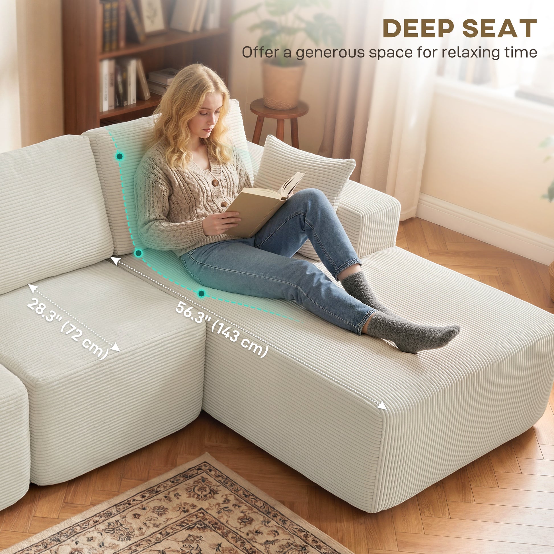 Cream White Modular Sofa, 2-in-1 L Shaped Couch Sofa Bed