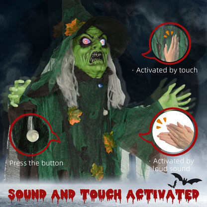 72 Inch/6ft Life Size Outdoor Halloween Decoration Witch, Animated Prop Decor with Sound and Motion Activated, Light Up 
