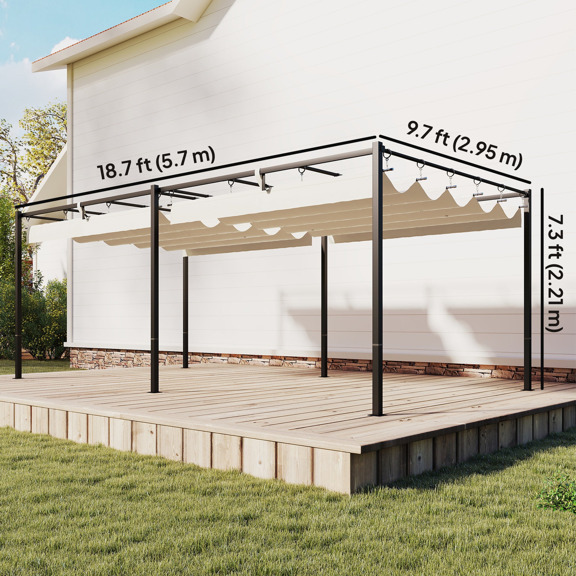 19' x 10' Pergola with Retractable Canopy, Patio Pergola with Sun Shade Shelter, UV50+, for Patio, Garden, Cream