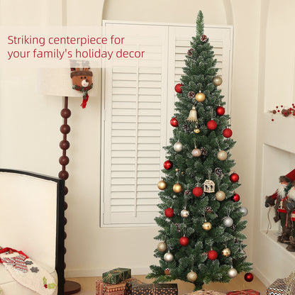 6ft Artificial Pencil Christmas Tree with 618 Branches, Pinecones, Metal Stand, Realistic Xmas Tree for Home