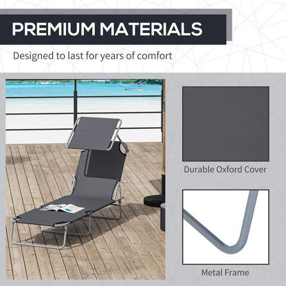Outdoor Lounge Chair, Adjustable Folding Chaise Lounge,  Tanning Chair with Sun Shade for Beach, Camping, Hiking, Backya