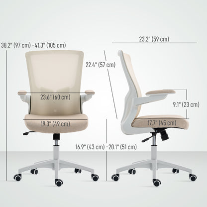 Ergonomic Office Chair, Swivel Desk Chair with Adjustable Lumbar Support and Height, Flip-up Armrests, Wheels, Beige