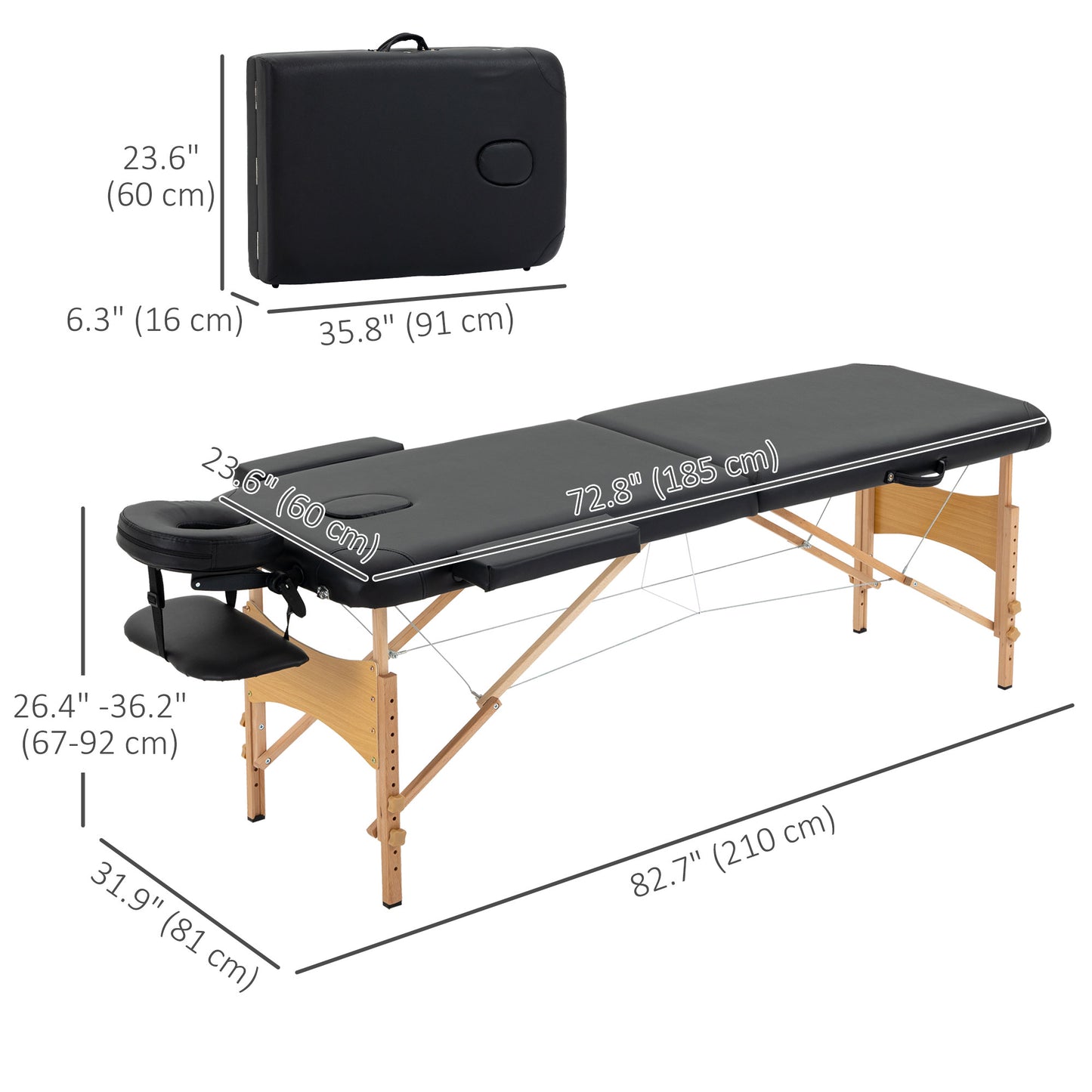 Height Adjustable Professional Salon Spa Facial Couch Bed, Portable Folding Massage Table, Black