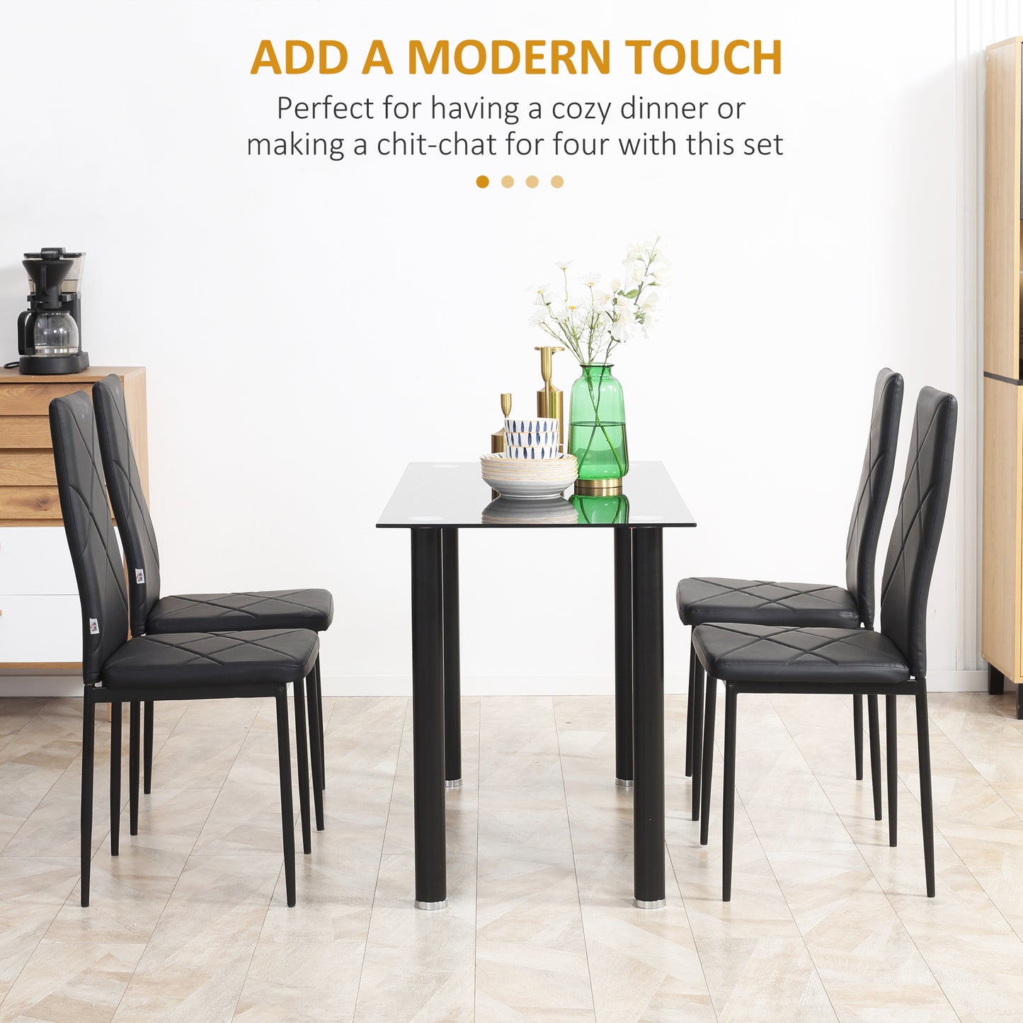 Dining Chairs Set of 4, Modern Accent Chair with High Back, Upholstery Faux Leather and Steel Legs for Living Room, Kitc