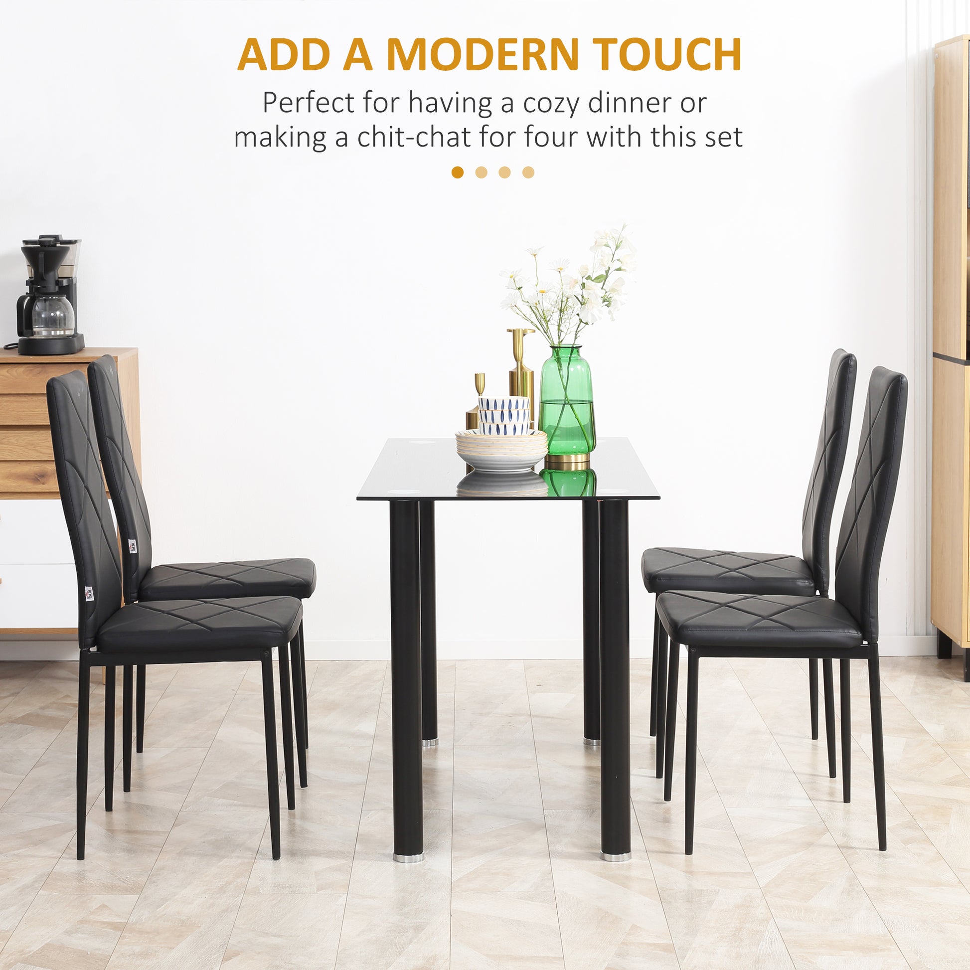 Dining Chairs Set of 4, Modern Accent Chair with High Back, Upholstery Faux Leather and Steel Legs for Living Room, Kitc