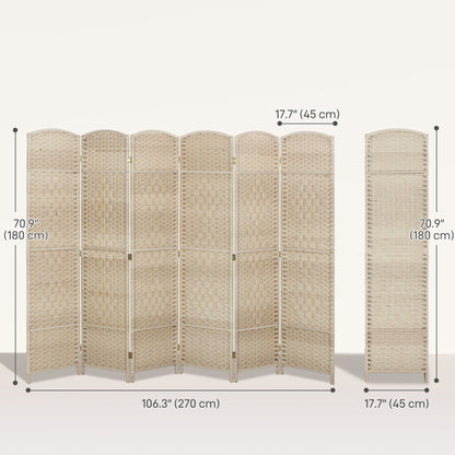 6 Ft Tall Folding Room Divider, 6 Panel Portable Privacy Screen, Hand-Woven Partition Wall Divider, Light Oak