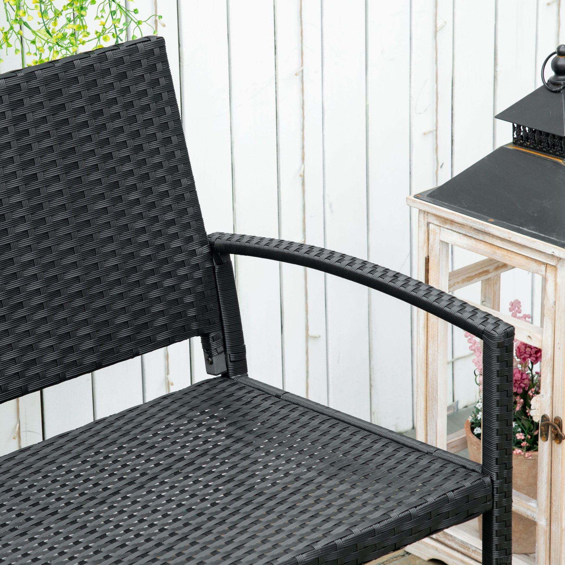 Rattan Wicker Loveseat Garden Bench Hand Woven Portable Backyard Black