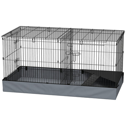 Guinea Pig Cage with Removable Top, 2 Separate Area, Waterproof Bottom Liner, Ramp, Perch, for Rabbits, Hedgehogs