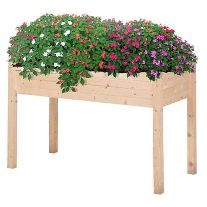 48" x 22" x 30" Wooden Patio Raised Garden Bed Planter, Elevated Planter Box with Legs, Outdoor Flower Stand with Inner 