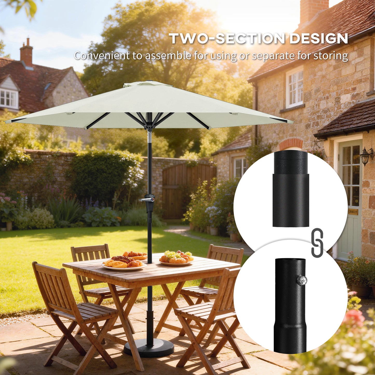 Patio Sun Umbrella, Outdoor Parasol with 6 Ribs, Cream White