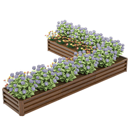 L-Shaped Raised Garden Bed, 82" x 109" x 12" Galvanized Steel Planter Box with Multi-reinforced Rods for Vegetables, Flo