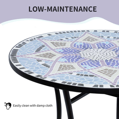 23.6" Mosaic Round Patio Table with Ceramic Tabletop, Outdoor Furniture, Multicolor
