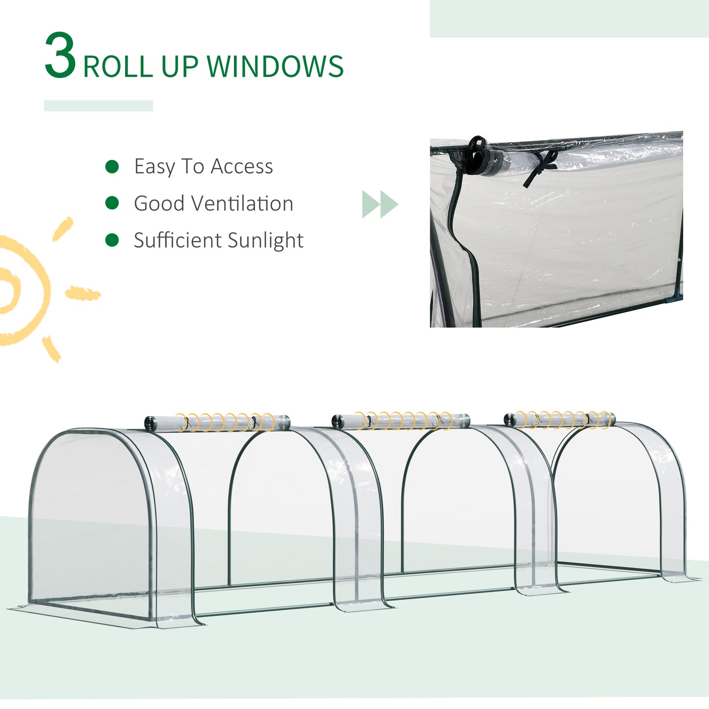 138"x39"x32" Transparent PVC Mini Tunnel Greenhouse Garden Green Grow Shed Portable Plant Flower Warm House Steel Frame 