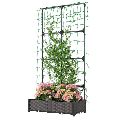 2PCS Plastic Planter Box with Trellis, Self-Watering Raised Garden Bed with Trellis and Netting