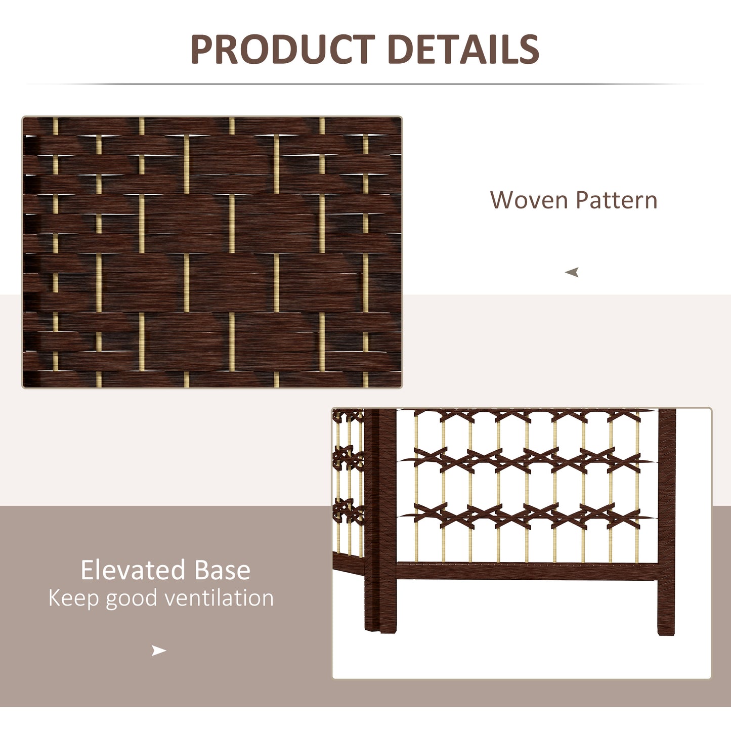 4 Panel Folding Room Divider, Portable Privacy Screen, Wave Fiber Room Partition for Home Office, Brown