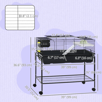 Small Animal Cage Deluxe Pet Habitat Rolling Rabbit Hutch for Bunny Guinea Pig Pet Mink Chinchilla