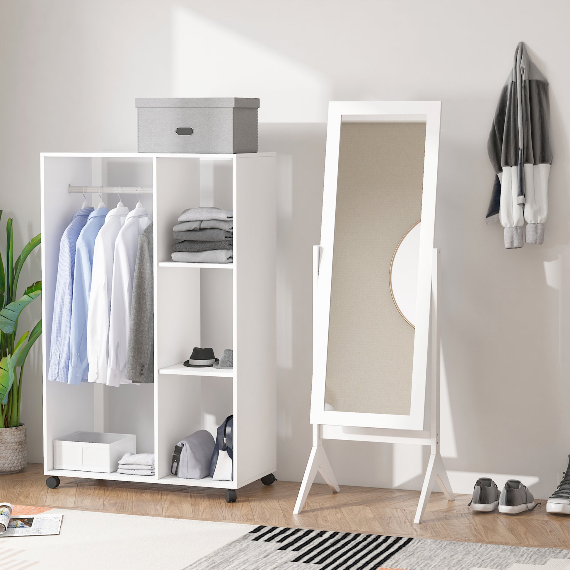 Full Length Mirror, Free Standing Full Body Mirror with Rectangular Frame, Adjustable Angle for Dressing Room, Bedroom, 
