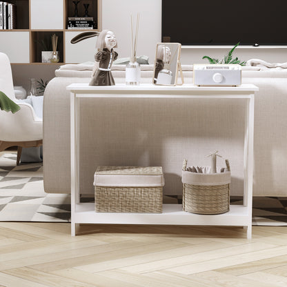 40" Console Table, 2 Tier X-Design Narrow Entryway Table with Storage Shelf for Behind Couch, Living Room, Hallway, Whit